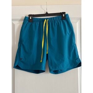 Fabletics Men's The One Lined Athletic Gym Shorts Teal Blue Neon Yellow Medium